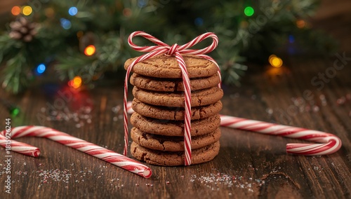 Delicious Holiday Cookies Wrapped With Candy Canes Near Festive Christmas Dec...