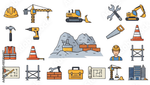 Construction Tools and Equipment Set for Building Projects