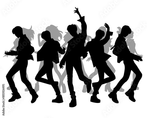 Handsome man silhouette, male idol group dancing, icon isolated on white background, type 2
