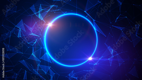 Abstract circle shape technology frame with space for your text data concept. For science presentation. Digital structure ai technology and scientific bigdata research background