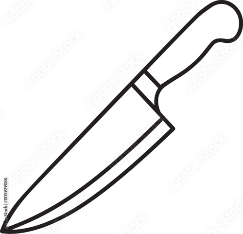 A minimalist black and white outline illustration of a chef's knife, perfect for culinary or kitchen-related designs.