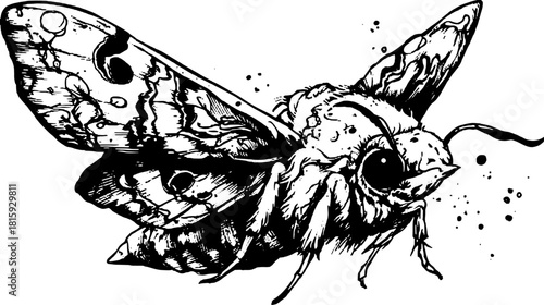 Vintage moth illustration in black and white. Detailed line engraving vector set showcasing the intricate design of this natural insect.