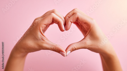 Happy Mother's Day, Valentine's Day greeting card. Female hands folded into a heart.