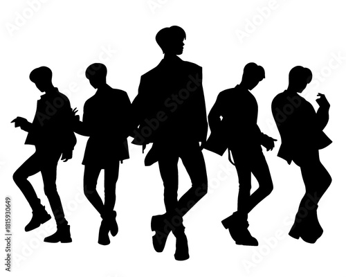 Handsome man silhouette, male idol group standing, icon isolated on white background 1
