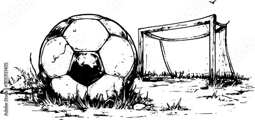black and white soccer ball and goal clip art preview