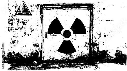 Engraved silhouette illustration of a hazardous symbol on a textured wall. This black and white vector set represents industrial safety concepts.