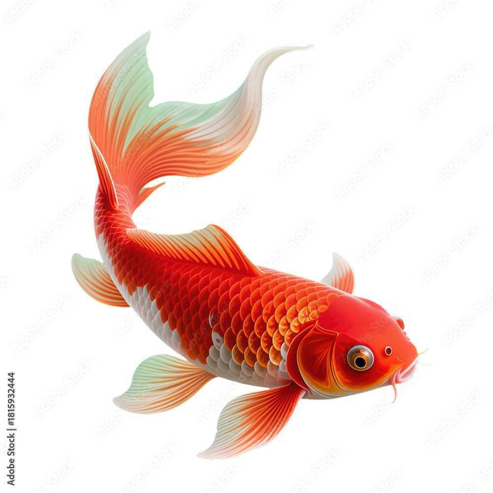 Fototapeta premium Vibrant Red and Orange Koi Fish with Elegant Tail