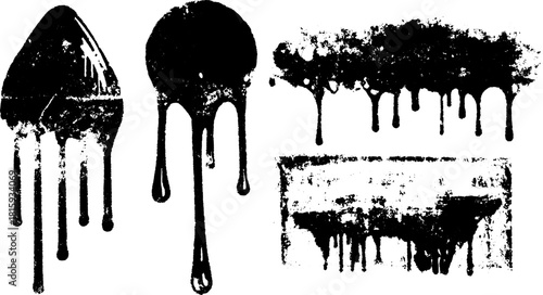 Engravings in vintage style with black outline and grunge texture. Vector illustration showcasing various artistic effects in a set.