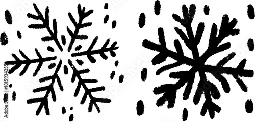Simple black snowflake pattern illustration. Decorative winter vector graphic, showcasing unique shapes in a flat design set.