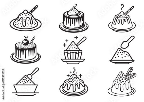 Set of Powder cake Line art vector