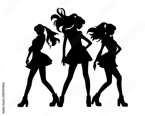 Silhouette of female idol group, group of beautiful women dancing, icon isolated on white background, vector illustration type 3