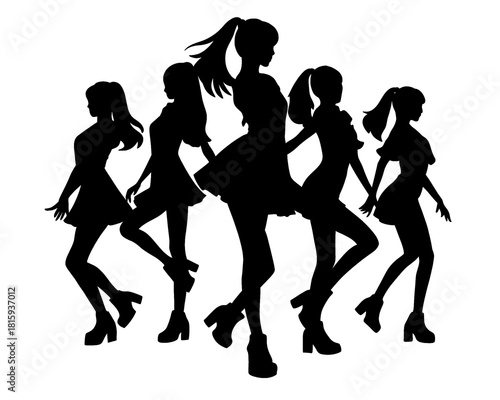 female idol group silhouette, female icon dancing and posing, icon isolated on white background,
mode 2