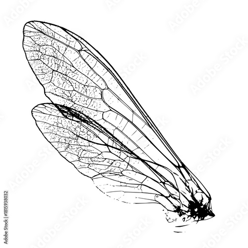 Detailed insect wing illustration black and white vector art entomology design graphic