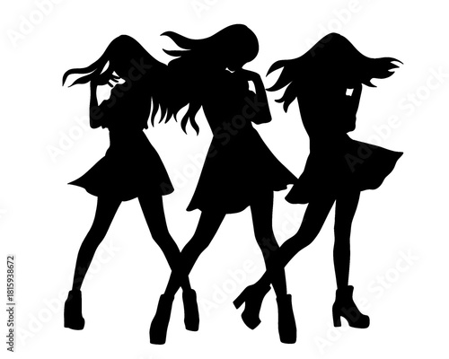 Silhouette of female idol group, group of beautiful women dancing, icon isolated on white background, vector illustration type 5