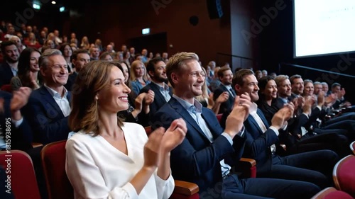 Appreciative audience applauding enthusiastically at a premiere event filled with excitement and