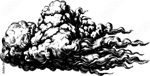 Vintage cloud illustration in line drawing style. Detailed engraving vector artwork ideal for backgrounds or decorative set elements.