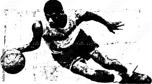 Basketball player in action dribbling a ball on the court. Dynamic sports vector illustration capturing movement and performance.