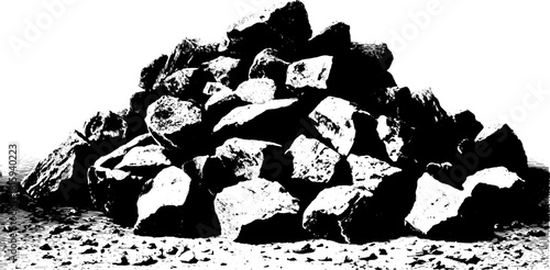 Vintage engraving of a pile of rocks in black and white. Detailed vector illustration showcasing the natural texture and outline.