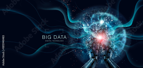 Data science, Analytics of information complex data on Big data with AI technology. Machine learning, Businessman uses a tablet computer business data development on network for planning in future.