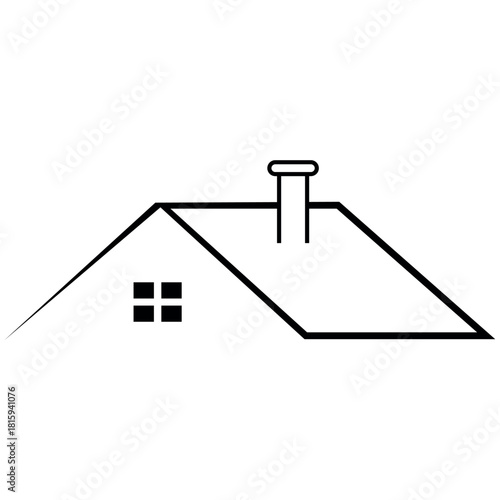 House icon with pitched roof, chimney, window, house drawing clean lines roof