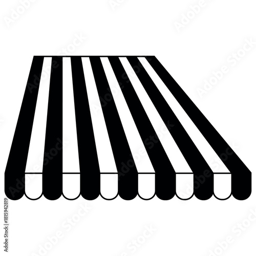 Striped storefront awning icon with scalloped edge, black white design