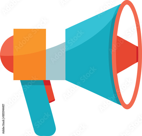 Bright orange and blue megaphone graphic bullhorn announcement
