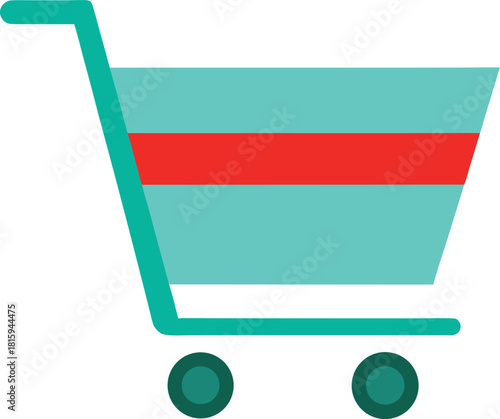 Teal shopping cart with red stripe and wheels shopping trolley