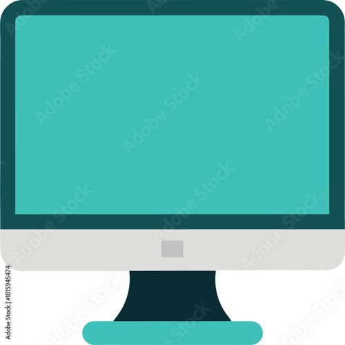 Flat design teal computer monitor with dark base screen