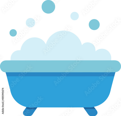 Blue bathtub filled with white foam and bubbles vector