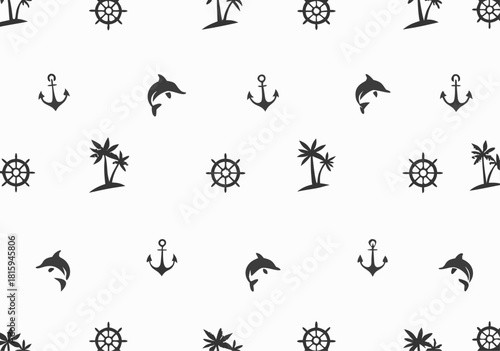 seamless shark pattern vector illustration. seamless pattern helm anchor shark vector coconut palm tree island nautical boat sea ocean isolated tropical wallpaper