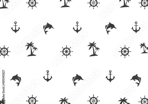 seamless shark pattern vector illustration. seamless pattern helm anchor shark vector coconut palm tree island nautical boat sea ocean isolated tropical wallpaper
