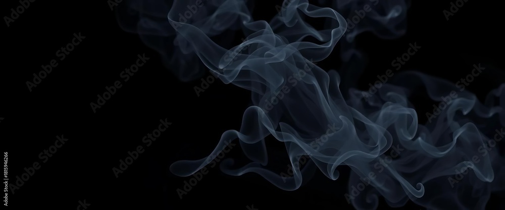 Obraz premium Intricate black smoke plumes against a stark black backdrop, night, gaseous