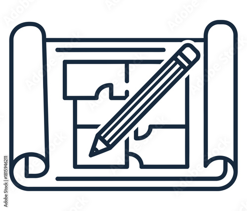 Architect's blueprint with a pencil showing design planning and creative process for building construction and home renovation projects