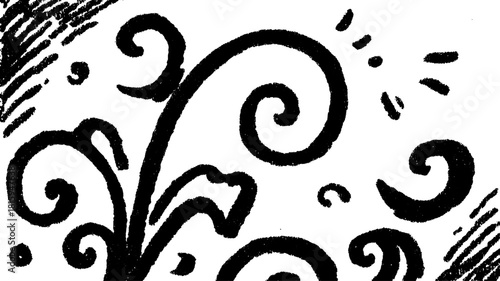 Silhouette hand-drawn outline art with decorative elements. Black line drawing of floral patterns, modern vector illustration set.