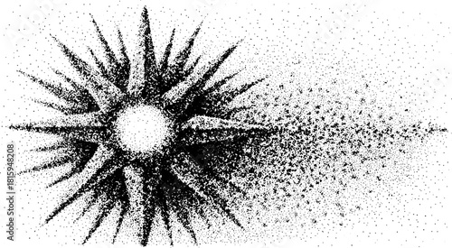 Star illustration with black dots on a white background. Unique vector graphic showcasing a dynamic design related to space visuals.