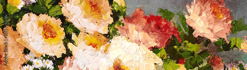 Art painting of a abstract flowers colorful paint Panorama wallpaper textured background design hand draw.