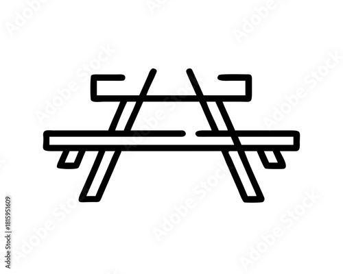 A picnic table isolated on in line art style