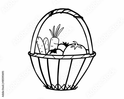 Basket full of fresh vegetables isolated on