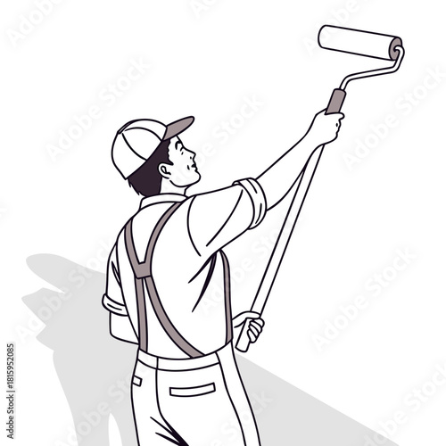 Illustration of a painter using a roller on