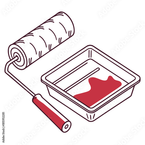Paint roller and tray isolated on for painting