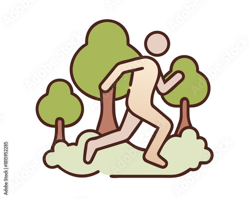 Person running through trees isolated on