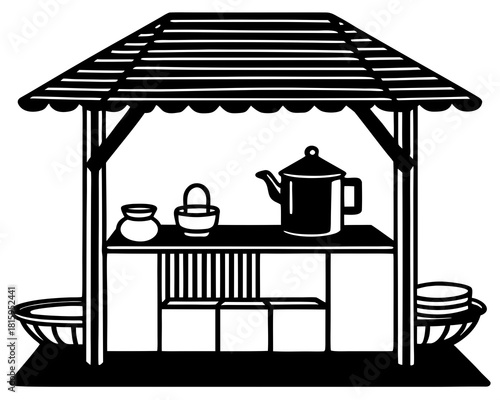 Traditional tea stall illustration isolated on