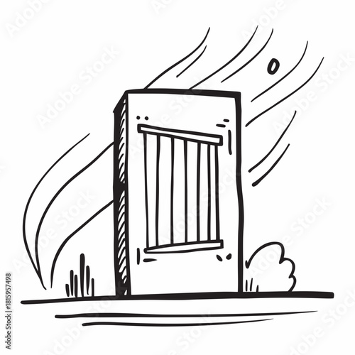 A building with a barred window isolated on