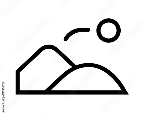 Minimalist mountain and sun icon isolated on