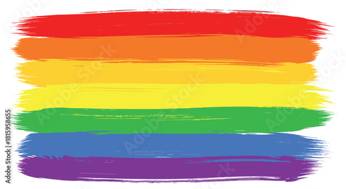 The LGBTQ pride flag represented by six horizontal stripes of vibrant rainbow colors painted with a textured brush stroke effect.