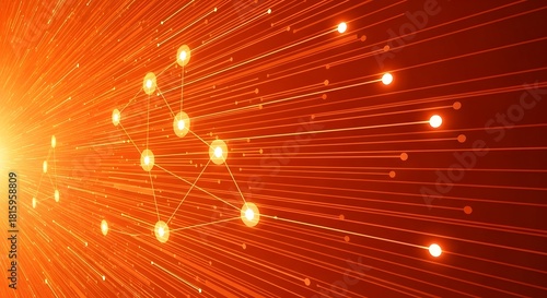 abstract orange tech background with radial digital lines glowing nodes futuristic network design for innovation concept
