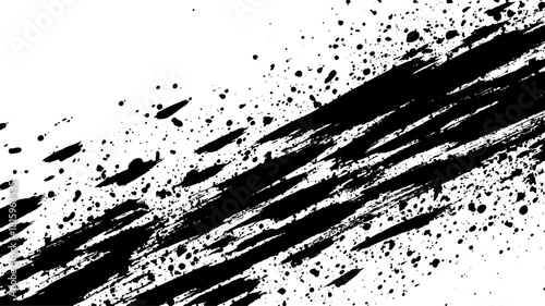 Black paint splash pattern on a white background. This abstract vector illustration features dynamic lines and textures in a simple design.