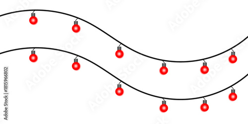 Two wavy strings of red Christmas lights hanging against a plain white background.