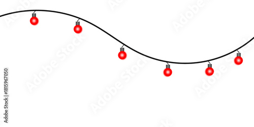 A simple graphic of a wavy string of red Christmas lights against a plain white background.