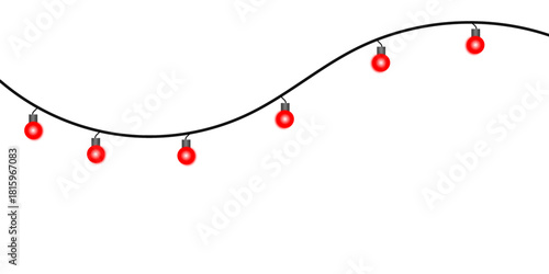 A simple illustration of a wavy string of red Christmas lights against a plain white background.